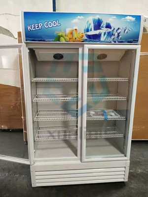 Commercial double-door upright glass beverage display freezer