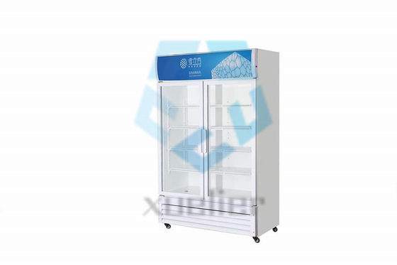 Commercial double-door upright glass beverage display freezer