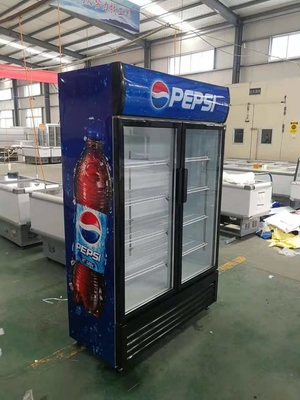 Direct Cooling Glass Door Display Freezer , Double Door Drinks Display Fridge