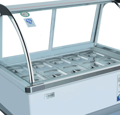 Ice Porridge Glass Door Display Freezer Cabinet Multi Bucket